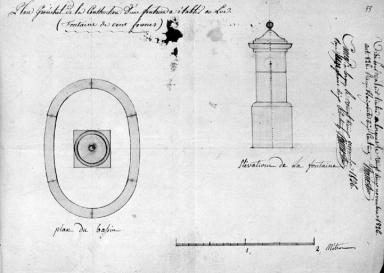 Plan général d'une fontaine à établir au Luc (Fontaine de cent francs).