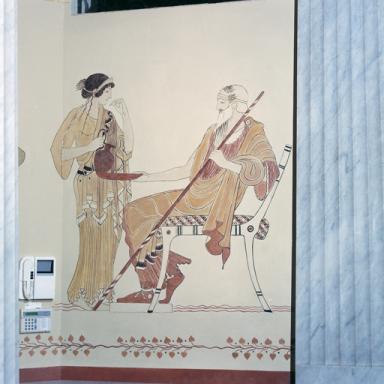 Panneau peint situé à l'ouest de la porte d'entrée, dans l'ancien vestibule (aprés restauration).