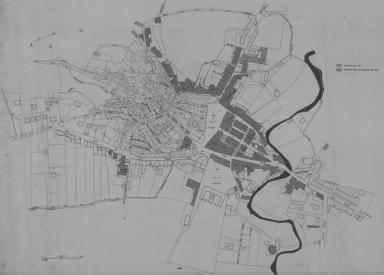 Etat du bti et forme parcellaire en 1815 sur le fonds cadastral de 1954 et 1815