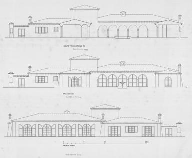 coupe transversale CD, façade sud et façade nord