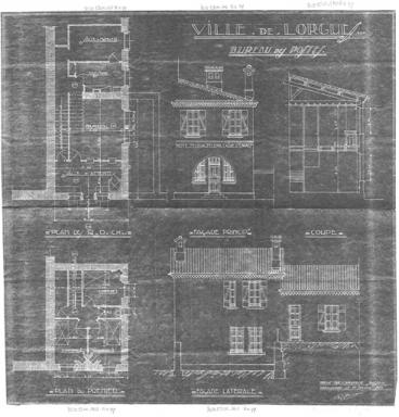 Plans du RDC et du premier, faade principale, faade latrale et coupe