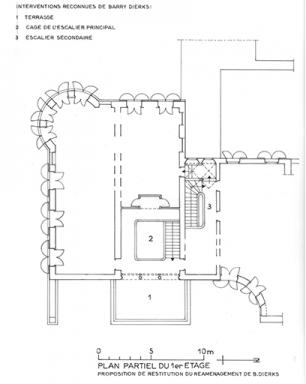 plan partiel du 1er étage. Proposition de restitution du réaménagement de B. Dierks