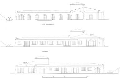 coupe longitudinale AB, façade est et façade ouest
