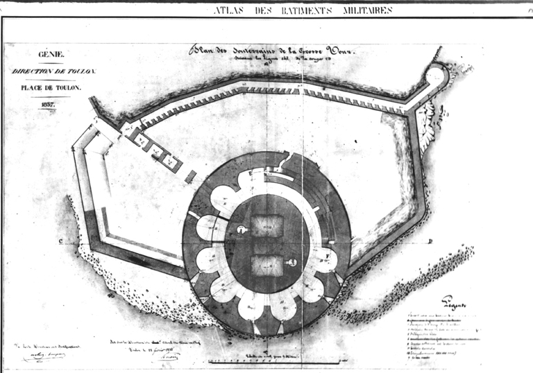 Batterie de la Grosse Tour, tat vers 1837, plan des souterrains.