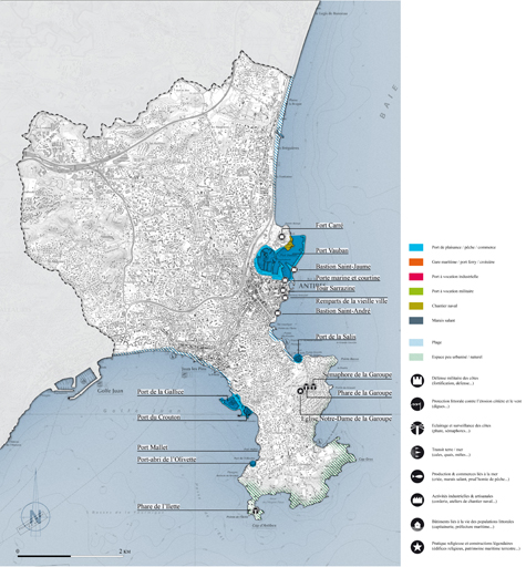 Carte du patrimoine portuaire sur la commune d'Antibes.