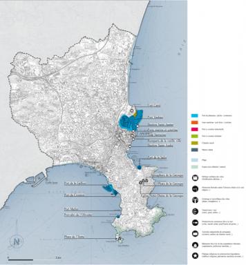 Carte du patrimoine portuaire sur la commune d'Antibes.