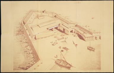Croquis du bastion Saint Jaume à l'époque des chantiers navals.