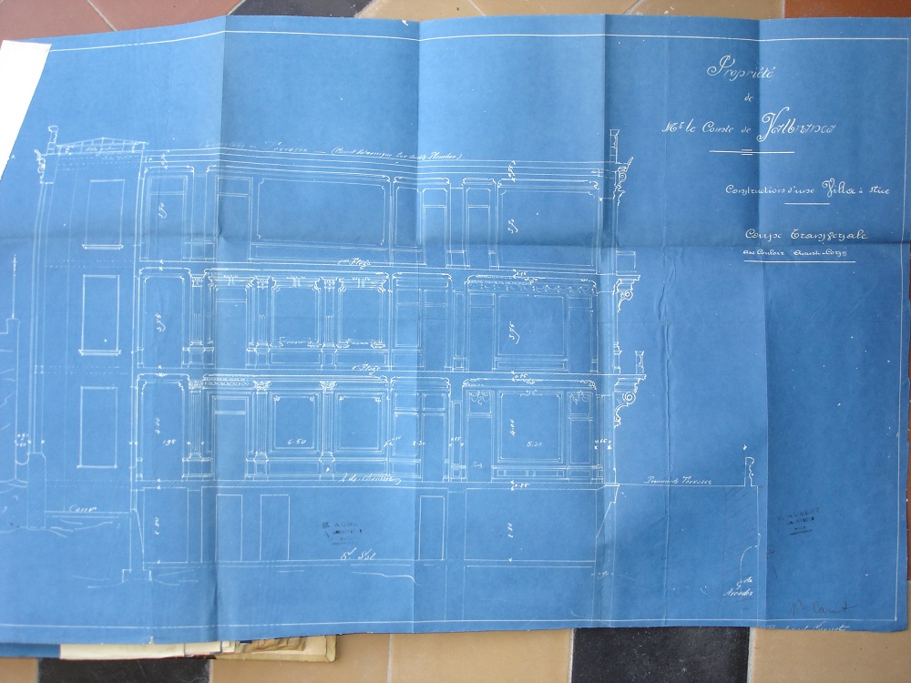 Plan d'architecte, coupe transversale, Palais Miramar, 1911.@Plan d'architecte, coupe transversale, Palais Miramar, 1911.
