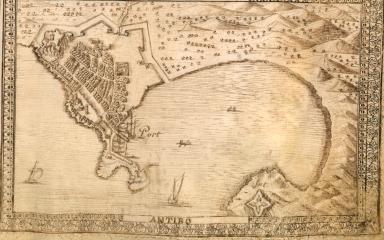 Antibo. [Vue perspective du port d'Antibes vers 1630].