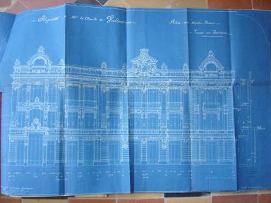 Plan d'architecte, façade sur terrasse, palais Miramar, 1911@Plan d'architecte, façade sur terrasse, palais Miramar, 1911