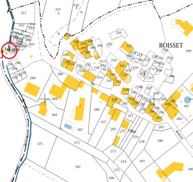 Plan de situation sur fond cadastral, Saint julien le Montagnier, 2016.