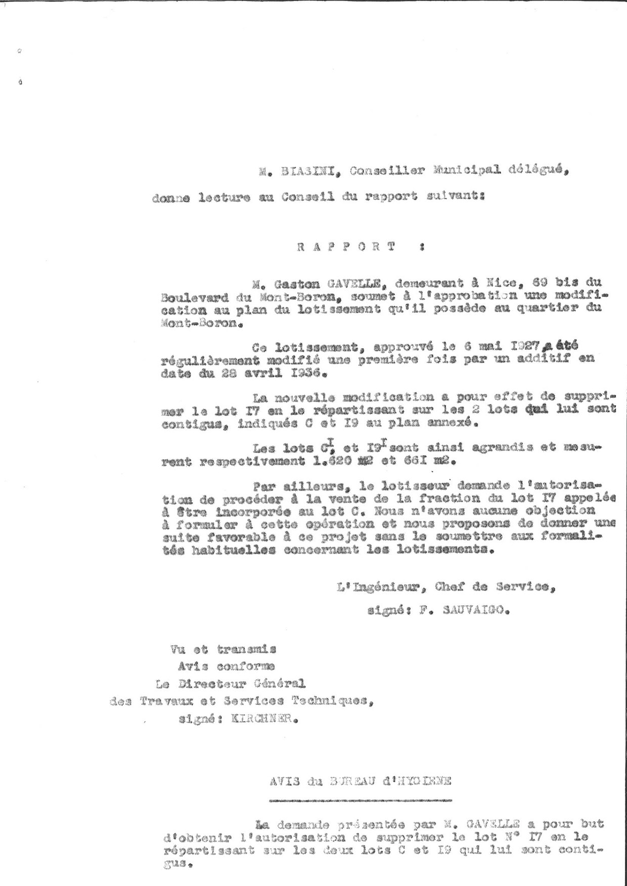 Premire page de la dliberation pour la modification du lotissement du 19 fevrier 1937.