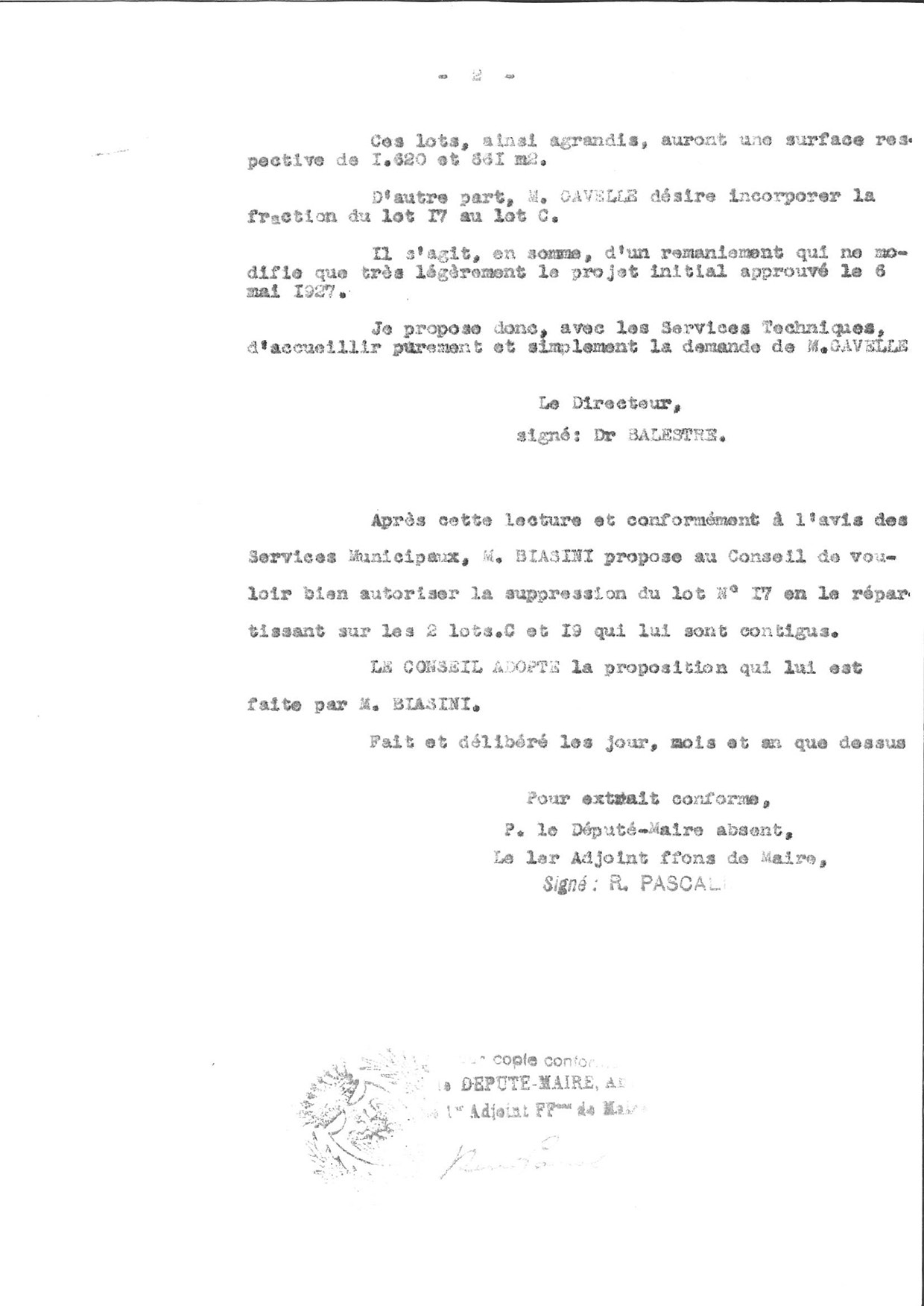 Dernire page de la dlibration pour la modifiation du lotissement du 19 fvrier 1937.