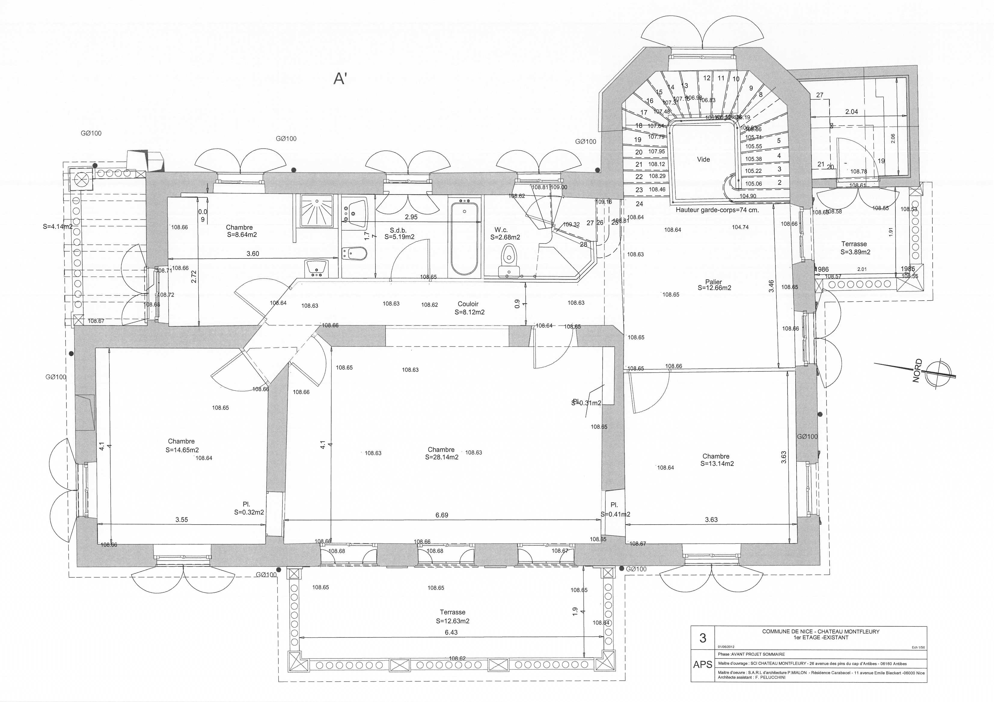 Plan du premier tage du chteau Mont-Fleury avant travaux.