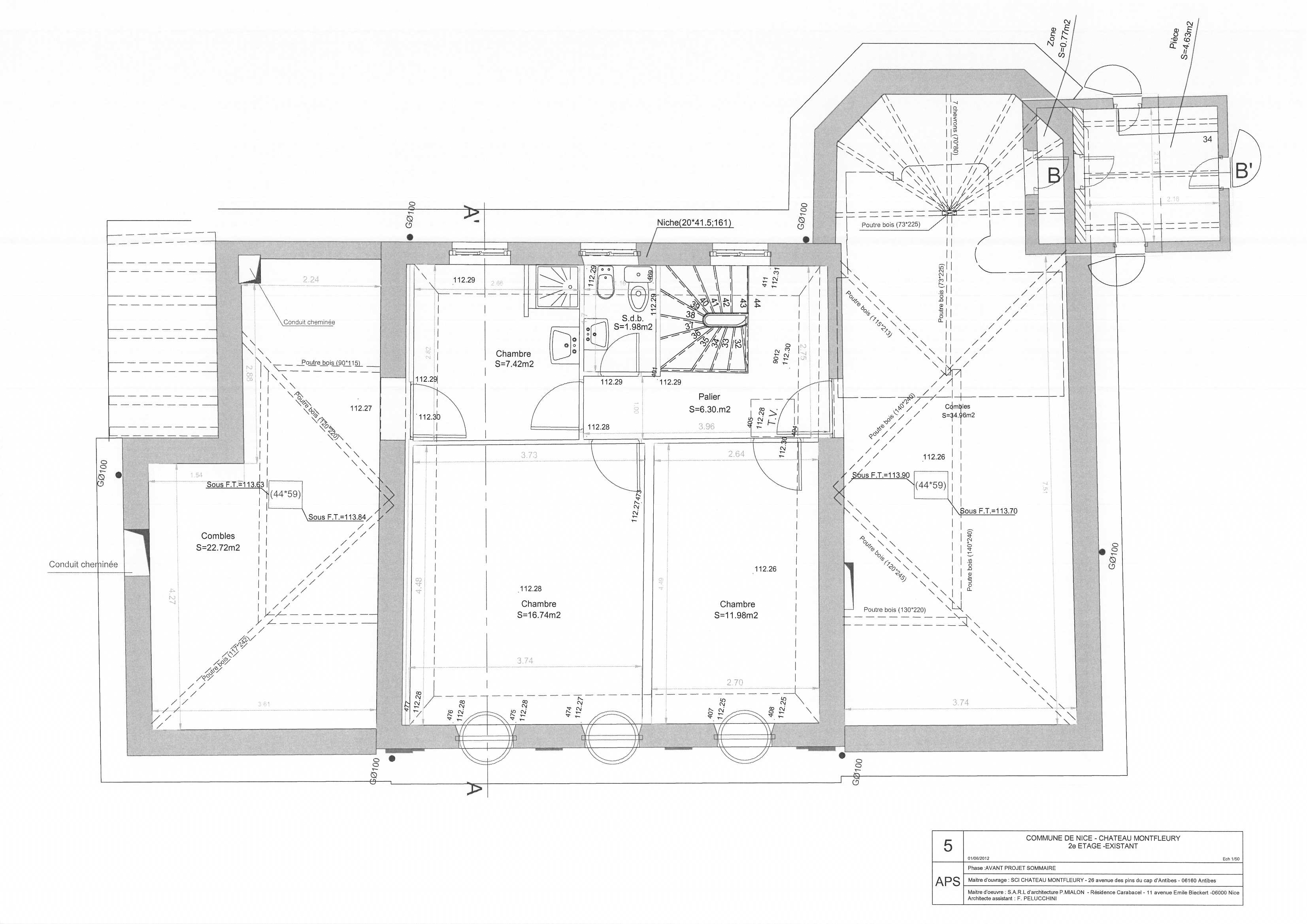 Plan du second tage et combles du chteau Mont-Fleury avant travaux.