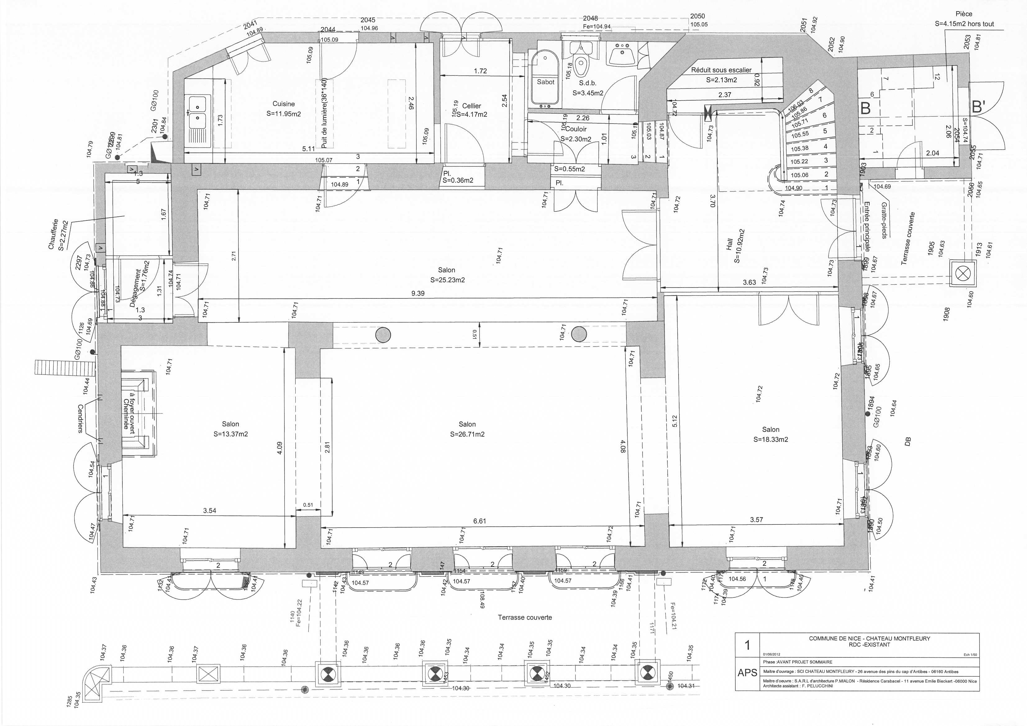 Plan du rez de chauss du chteau Mont-Fleury avant travaux.