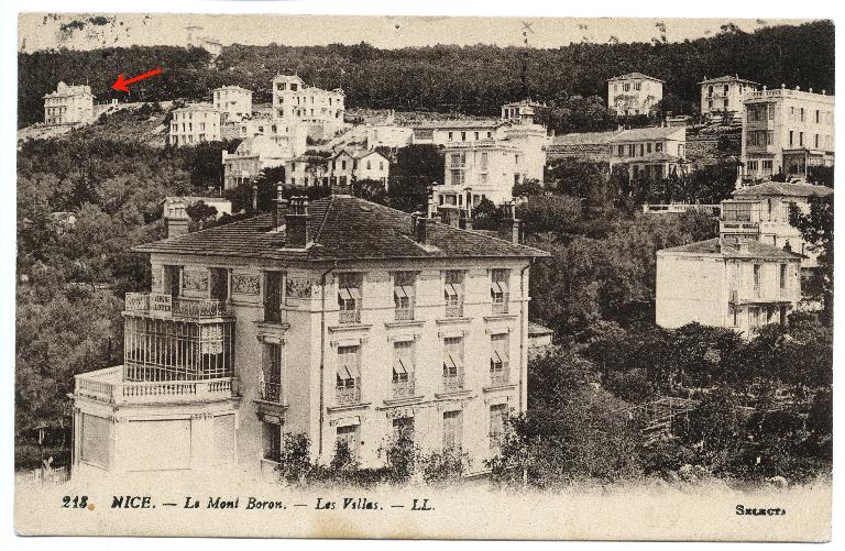 Carte postale des Villas du Mont-Boron 1917 (?) Localisation de la villa phoc.