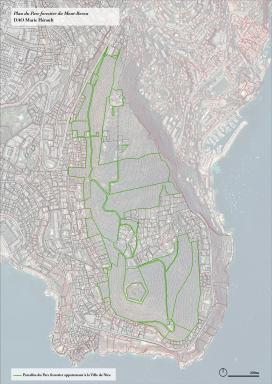 Plan du Parc forestier du Mont-Boron avec les parcelles appartenant  la Ville de Nice, DAO Marie Hrault.