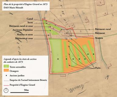 Plan de la proprit d'Eugne Girard en 1873, DAO Marie Hrault.