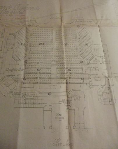 Cinma L'Esplanade, plan du parterre, demande de permis de construire, Honor Aubert architecte, mai 1929 (cote 2T562 580)
