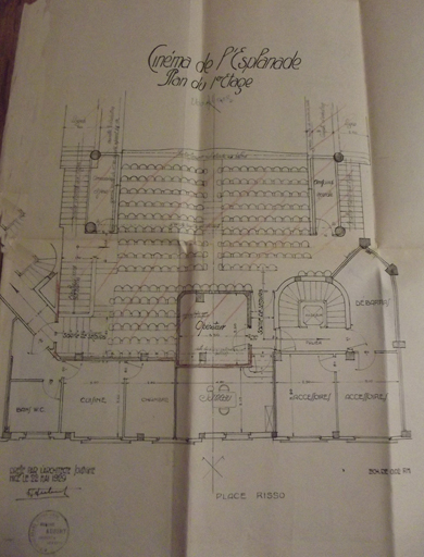Cinma L'Esplanade, plan du balcon, demande de permis de construire, Honor Aubert architecte, mai 1929 (cote 2T562 580)