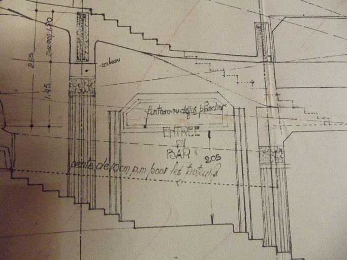 Cinma L'Esplanade, dtail de la dcoration des piliers, demande de permis de construire, Honor Aubert architecte, mai 1929 (cote 36 W 29)