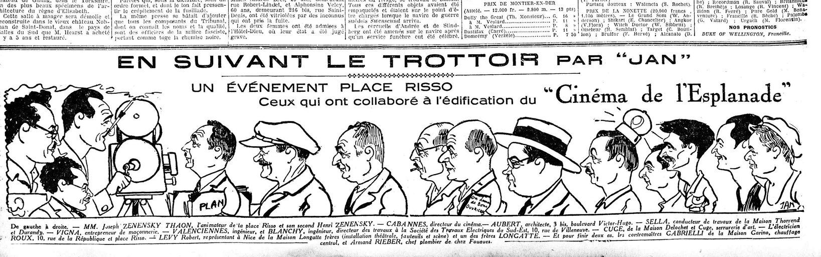 Les protagonistes de la cration du cinma L'esplanade (commanditaire, architecte, artisans...), illustration,  journal Le petit niois, 7 septembre 1930