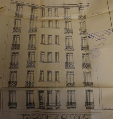 Cinma Rex, demande de permis de construire, Louis Bivel architecte, mars 1933 (cote 2T716 203). Faade de l'immeuble sur cour construit sur la salle de cinma. 