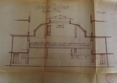 Cinéma L'Esplanade, coupe transversale vers l'entrée, demande de permis de construire, Honoré Aubert architecte, mai 1929 (cote 36 W 29)