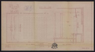 Cinéma Odéon, demande de permis de construire, L. J. R. Barbon architecte, juin 1954 (cote 4 W 160 298/54), plan du parterre et élévation