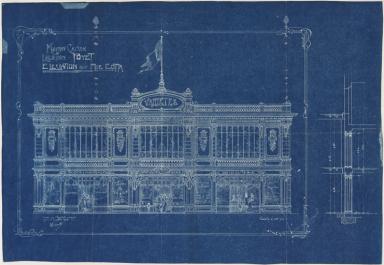 Demande de permis de construire pour l'extension dans le jardin de la maison Cauvin, H. Durante architecte, juillet 1908 (cote 2T220 654), élévation de la façade principale Sud
