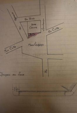 Demande de permis de construire pour l'extension dans le jardin de la maison Cauvin, H. Durante architecte, juillet 1908 (cote 2T220 654), plan de situation