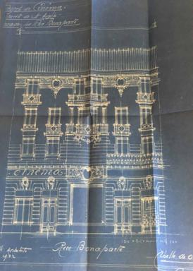 Cinéma Le central. Demande de permis de construire, Albert Galli architecte, 1923, projet de surélévation de la façade sur la rue Bonaparte (cote 2T 337 33)