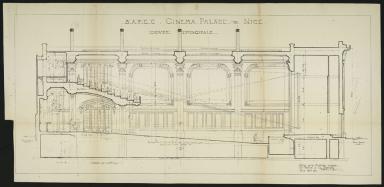 Cinéma Paris Palace. Demande de permis de construire. Charles Bellon et Charles Bernard architectes, avril 1920 (permis 2T312 120), coupe longitudinale de la salle