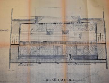 Cinéma Paris Palace. Demande de permis de construire pour modifier le cinéma. Georges Peynet architecte, avril 1959 (permis 578 W 91). Elévation du fond de la salle.