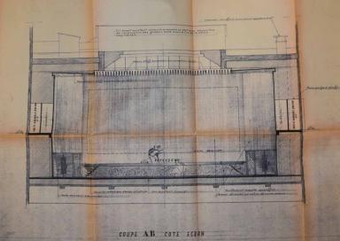 Cinéma Paris Palace. Demande de permis de construire pour modifier le cinéma. Georges Peynet architecte, avril 1959 (permis 578 W 91). Elévation côté écran.