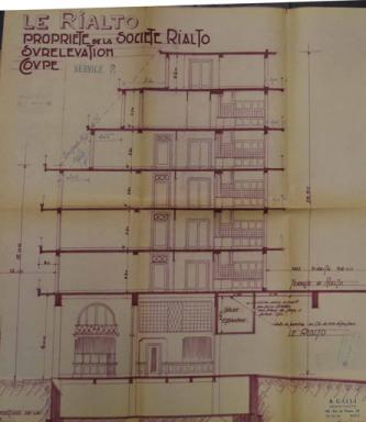 Immeuble Le Rialto, demande de permis de surlvation du cinma, Albert Galli architecte, octobre 1956 (cote 4 W 290 755), coupe