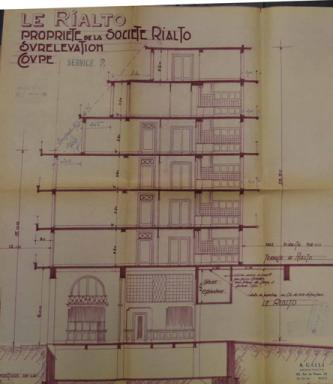 Immeuble Le Rialto, demande de permis de surélévation du cinéma, Albert Galli architecte, octobre 1956 (cote 4 W 290 755), coupe