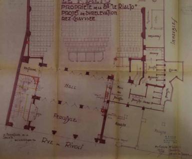 Immeuble Le Rialto, demande de permis de surlvation du cinma, Albert Galli architecte, octobre 1956 (cote 4 W 290 755), plan de l'entre du cinma