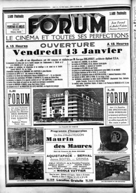 Publicité d'ouverture du cinéma Forum, Le Petit niçois (journal), 12 janvier 1933