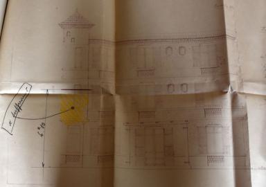 Demande de permis de construire, mai 1932, J. Detry architecte, lvation de la faade latrale sud (cote 2T681 378).