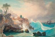 La mer dmonte au Lazaret devant la cabine du docteur Le Fvre, non dat, aquarelle, Vincent Fossat