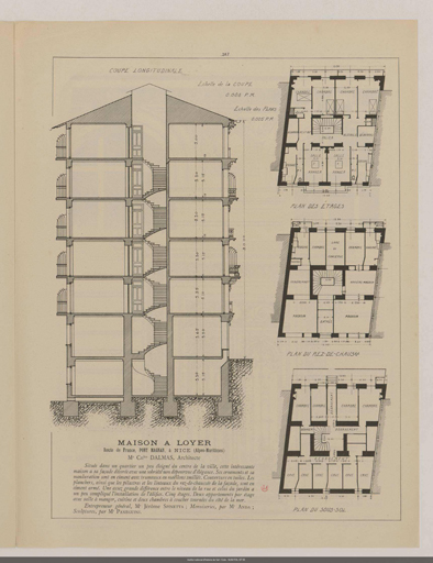Coupe longitudinale et plans. Publication dans Monographies de btiments modernes, 1910.