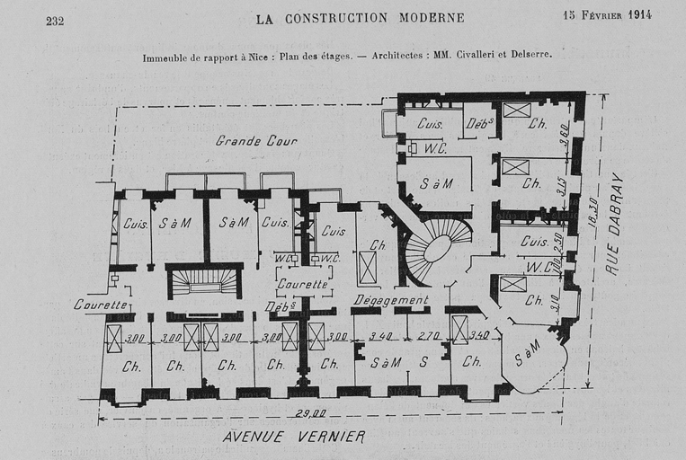 L'immeuble des 48 et 50 rue Vernier. Dans La construction moderne n7, fvrier 1914.