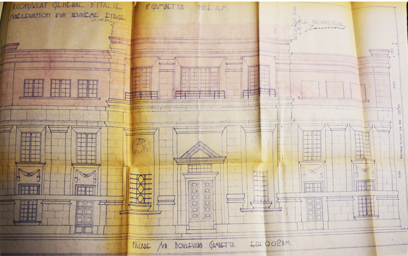 Demande de permis de construire,  1933, Jules Carrano architecte,lvation de faade (cote 2T705 40).