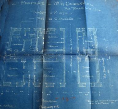 Demande de permis de construire, fvrier 1924, Calixte Fossat architecte, plan du rez-de-chausse (cote 2T362 207).@Trachel Htel, plan des espaces d'accueil, Calixte Fossat architecte, 1924