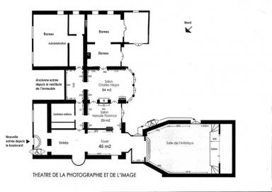 Plan du cercle de l'artistique devenu thtre de la photographie et de l'image Charles Ngre. Les dnominations des pices sont rcentes et seront utilises dans cette tude pour localiser les espaces.