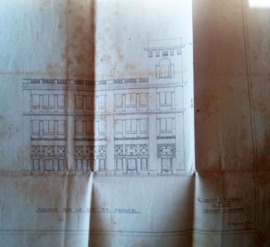 Demande de permis de construire, Félix Biasini architecte, août 1927, élévation de la façade principale (cote 2T491 550).