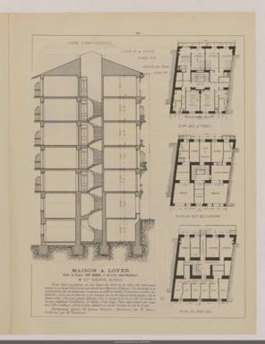 Coupe longitudinale et plans. Publication dans Monographies de btiments modernes, 1910.