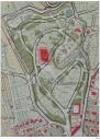 Superposition du plan du parc Chambrun par M. Thibaut (vers 1913) et du plan parcellaire actuel avec rseau de rues. DAO Elena Albertini.